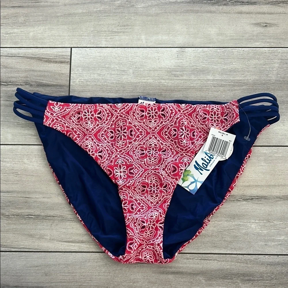 Malibu Dream Girl red bandana print bikini swim bottom size XL NEW